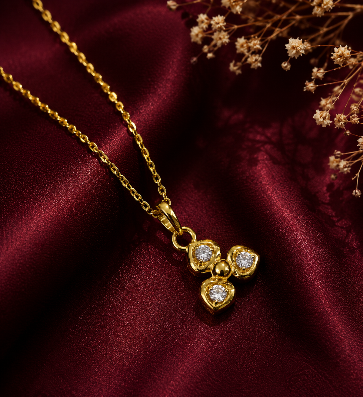 9K Gold Triple Spark Floral Pendant