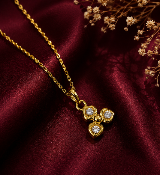 9K Gold Triple Spark Floral Pendant