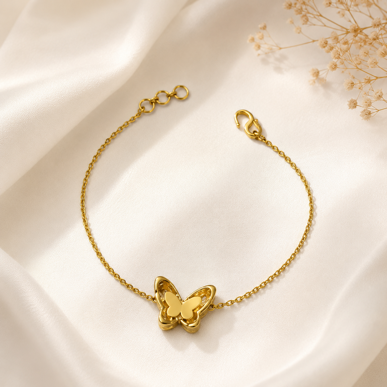 9K Gold Butterfly Charm Bracelet