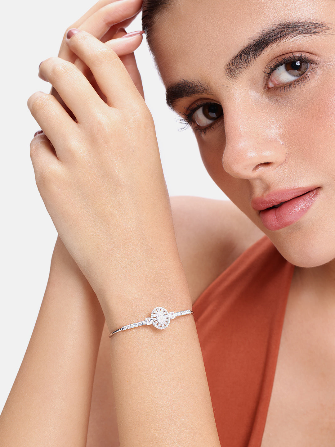 Radiant Halo Solitaire Open Cuff Bracelet