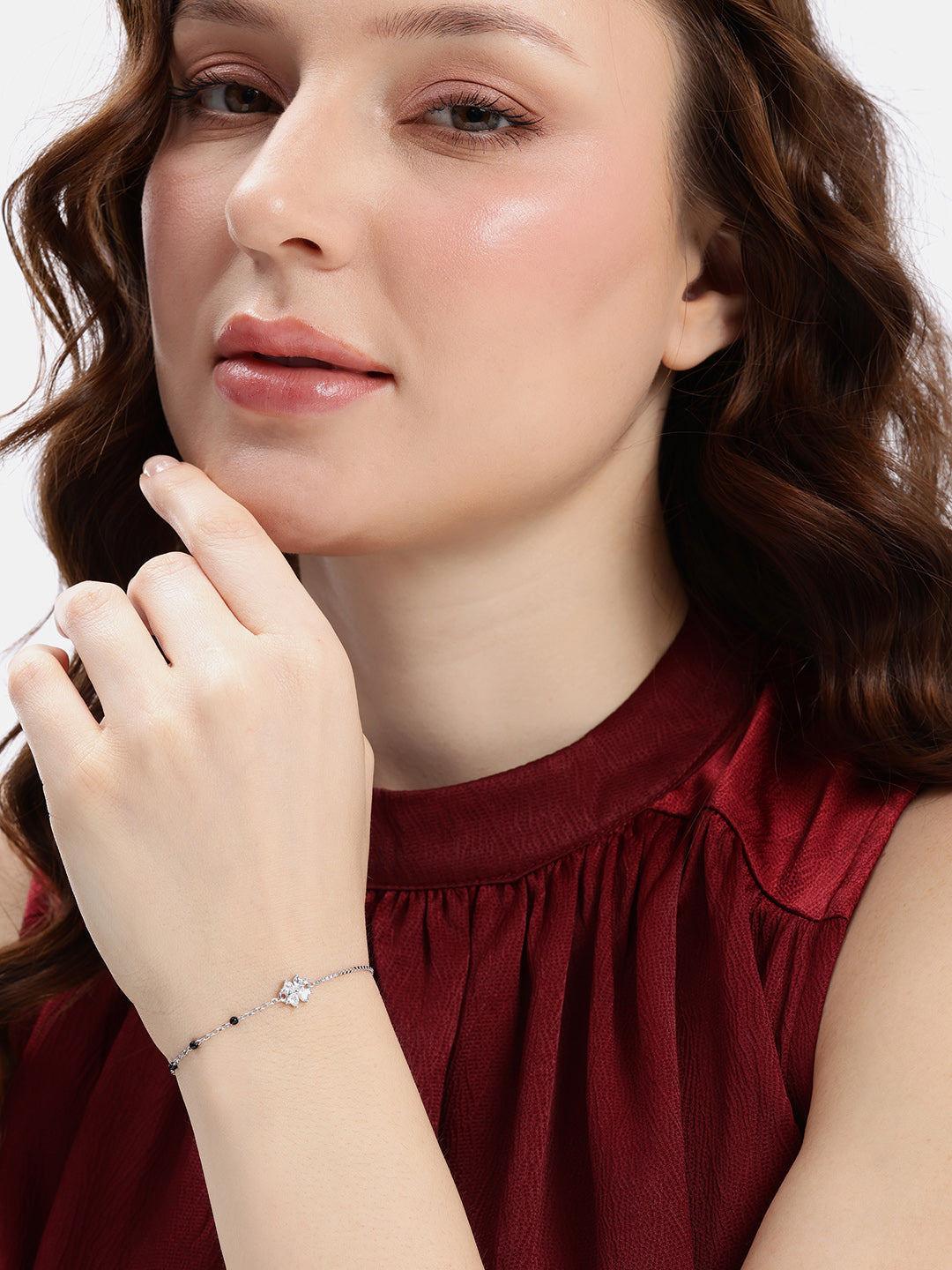 925 sterling silver mangalsutra bracelet with black beaded chain
