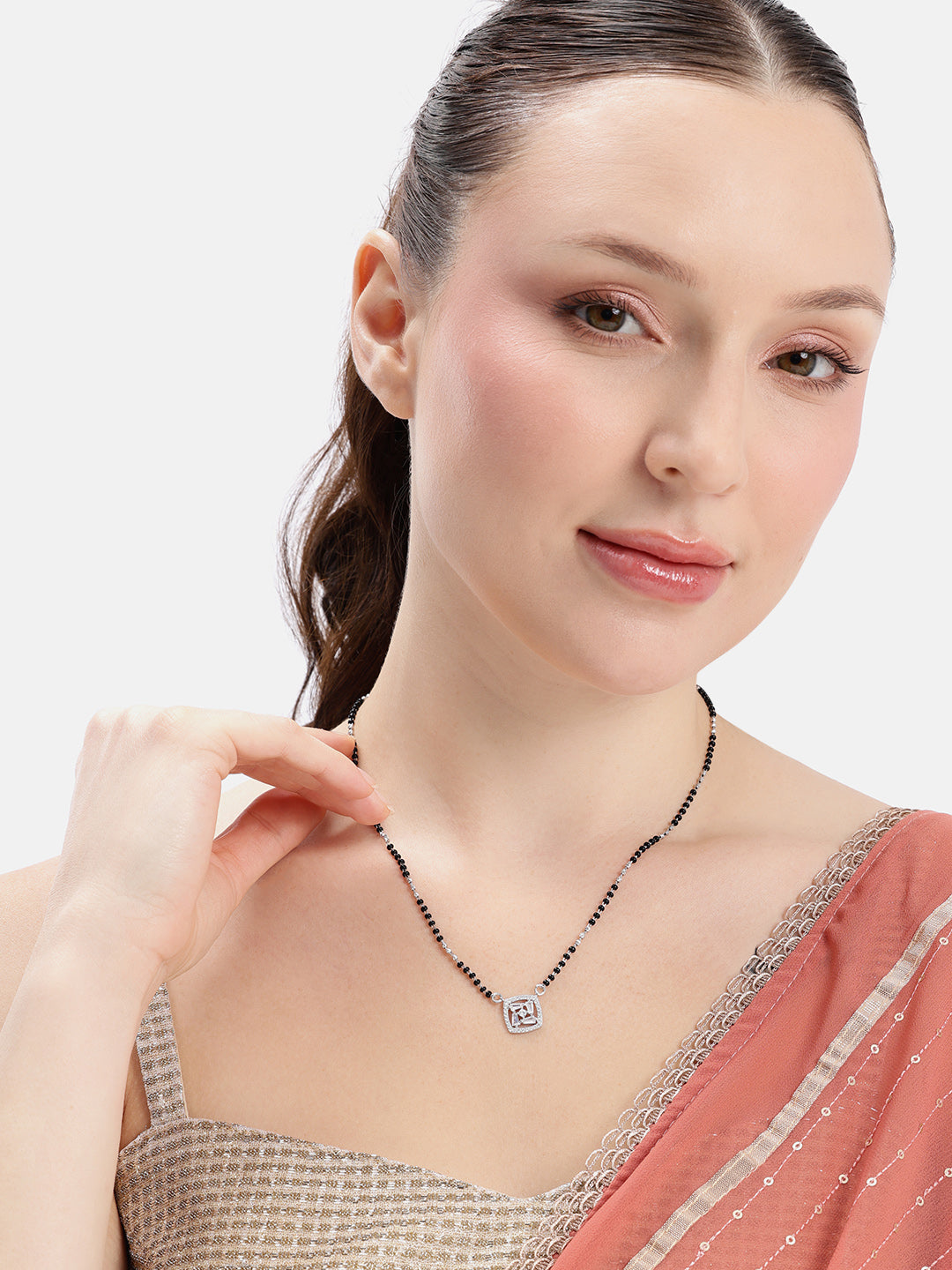 925 sterling silver mangalsutra with black beaded chain