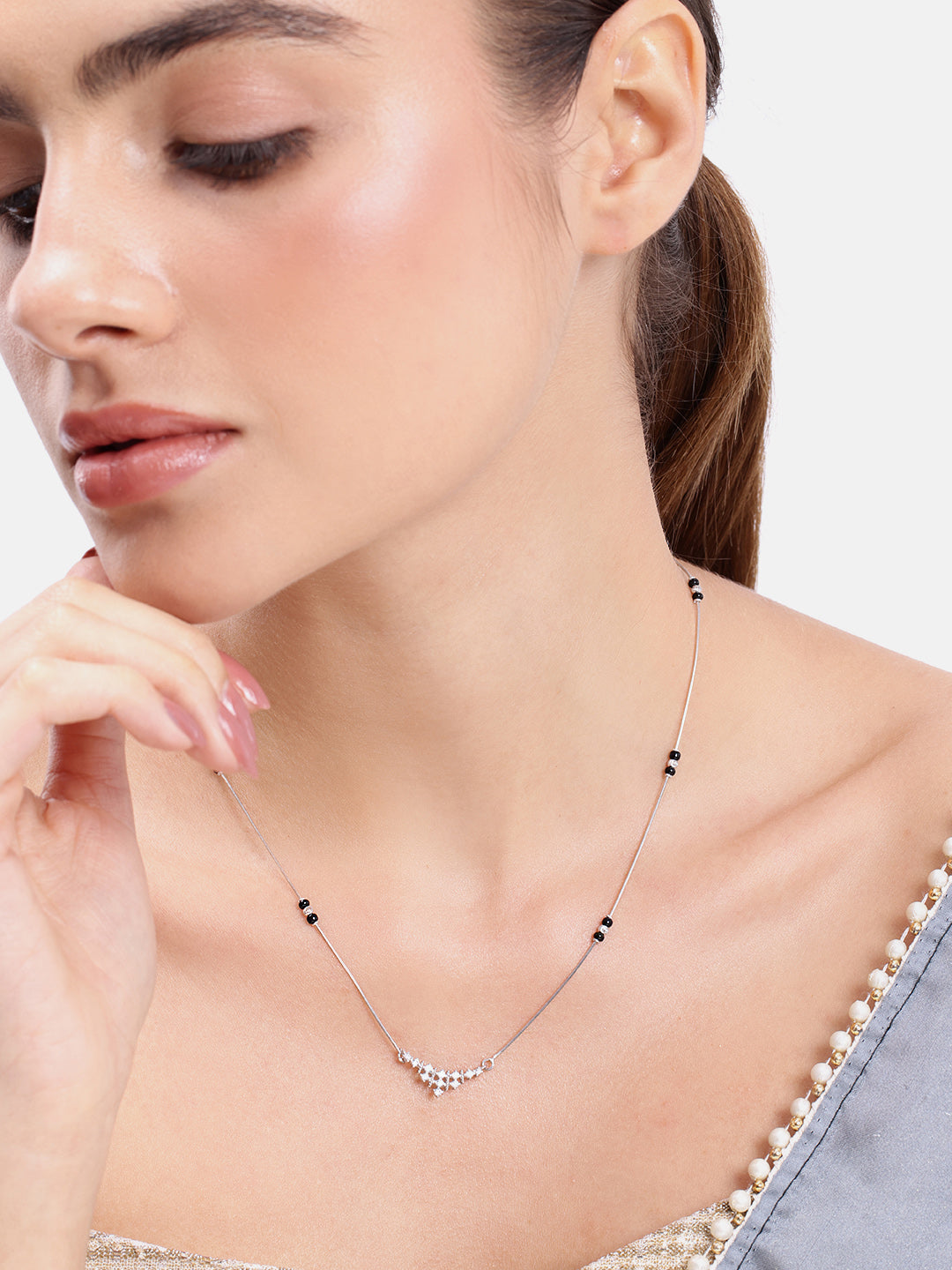925 Silver Zivara Black Bead Spark Mangalsutra