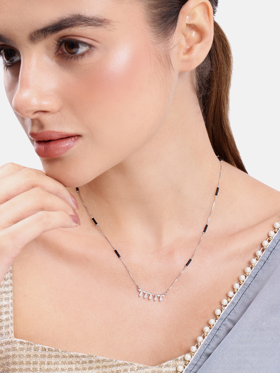925 Silver Crystal Kiss Mangalsutra