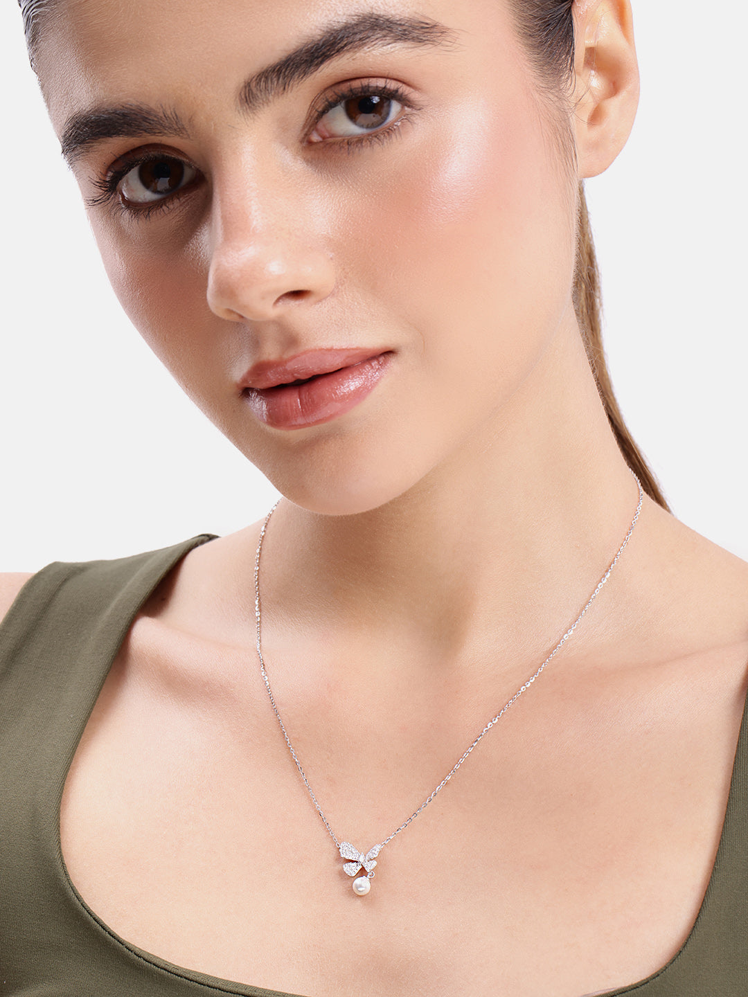 PearlFlutter Charm Butterfly Necklace