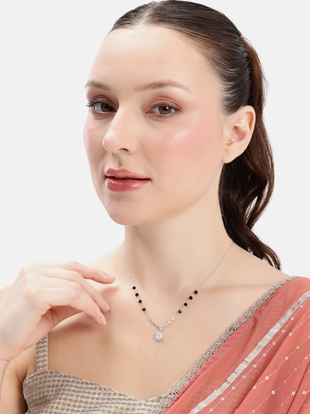 925 sterling silver mangalsutra with black beaded chain