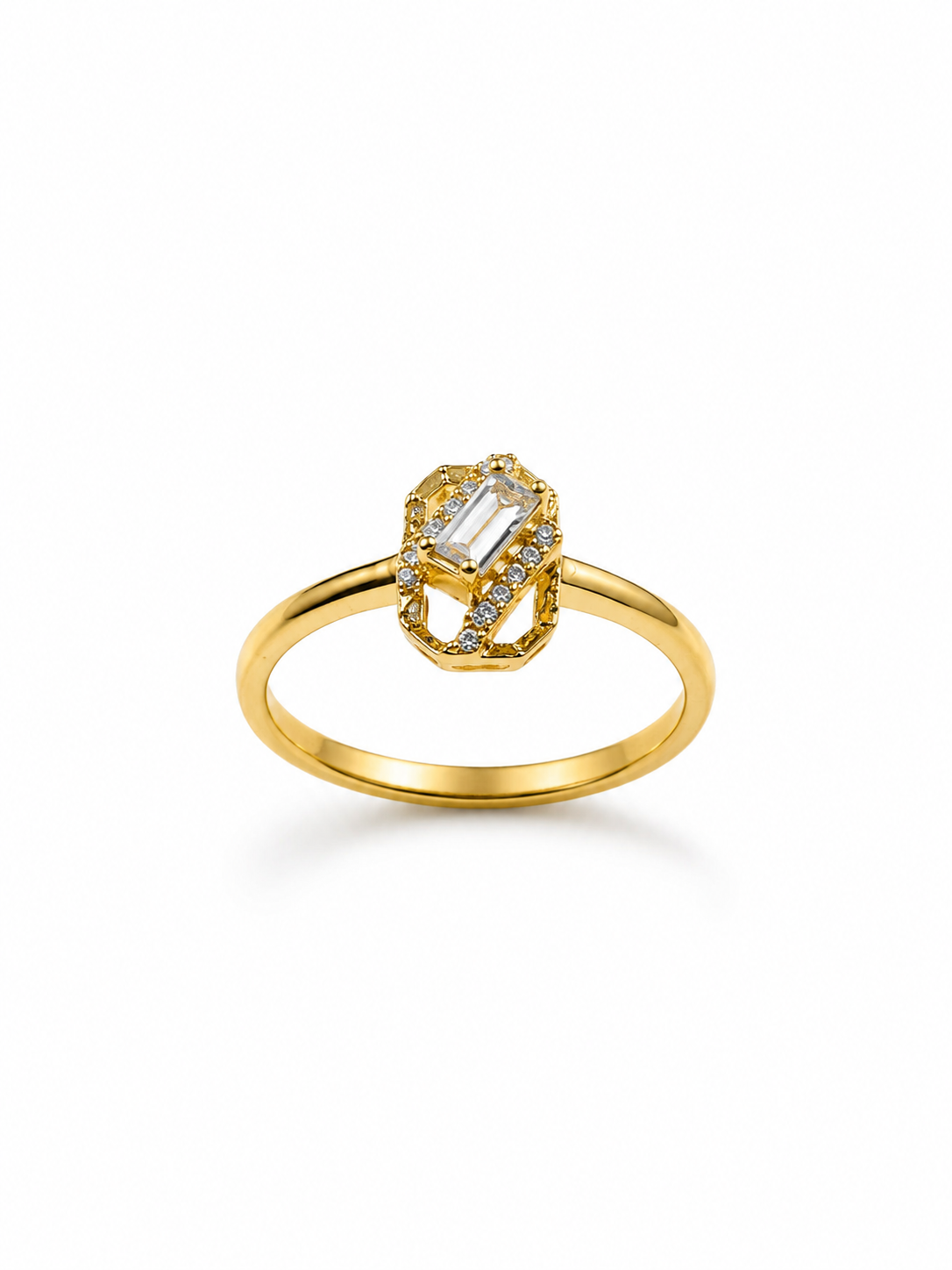 9K Gold Emerald-Cut Crystal Halo Ring (Size -11)