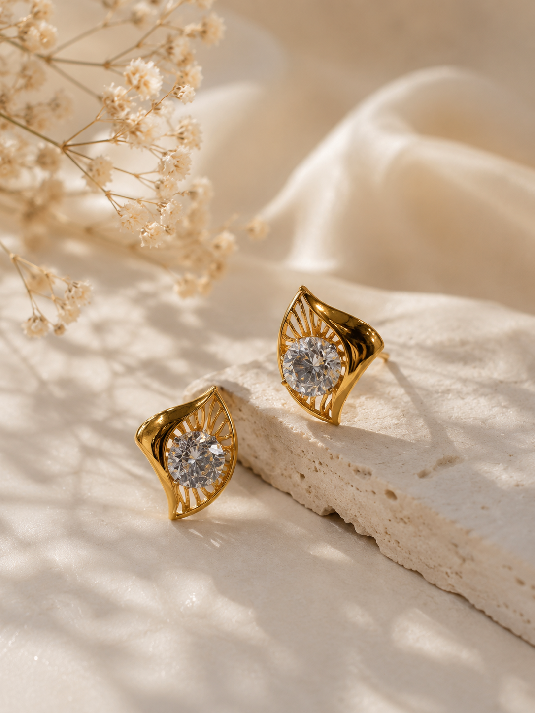 9K Gold Radiant CZ Designer Stud Earrings