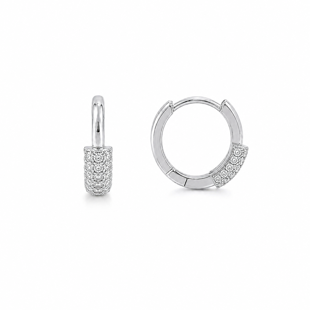 Silver Minimal Sparkle Hoop Earrings