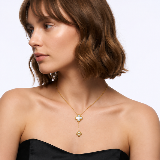 Demi Fine Clover Pearl & Pavé Drop Necklace