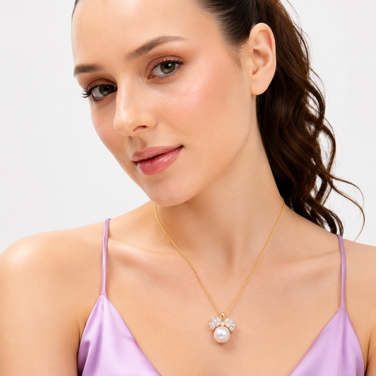 Silver Heavenly Pearl Wing Gold Necklace