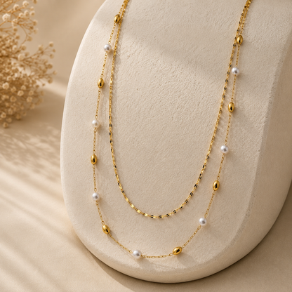 Pearl Layered Chain Necklace