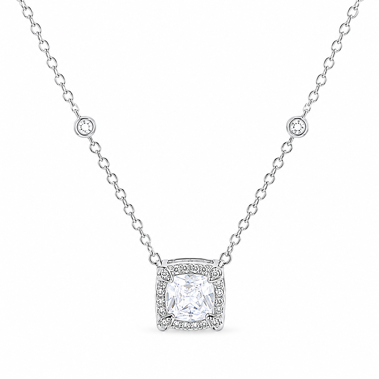 925 Silver Luxury Square Crystal  Necklace