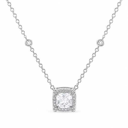 925 Silver Luxury Square Crystal  Necklace