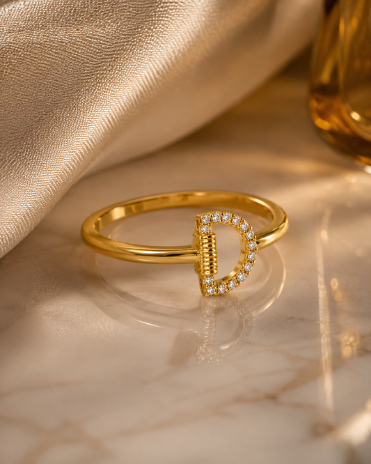 9K Gold Minimalist Initial Ring (Size - 13)