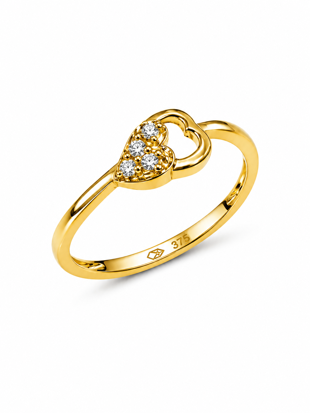9K Gold Diamond Heart Ring (Size - 12)