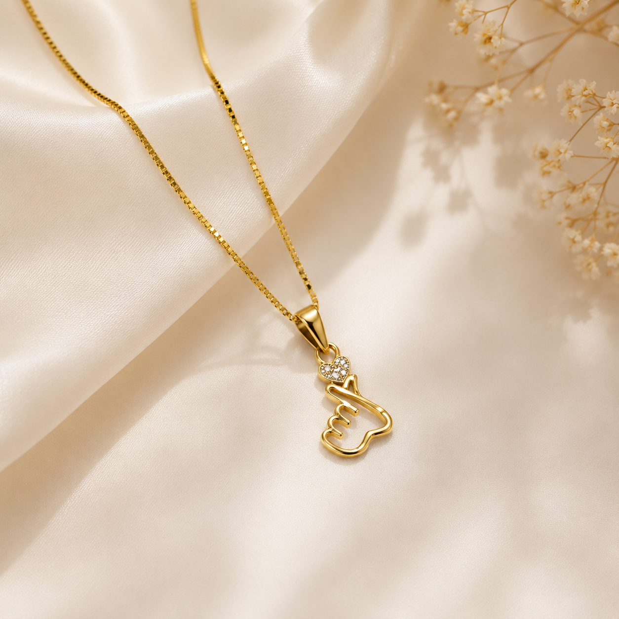 9K Gold Diamond Finger Heart Pendant