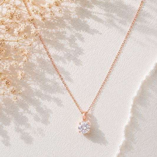 Silver Solitaire Rose gold Platted Necklace