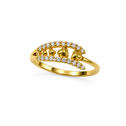 9K Gold Double Heart Diamond Ring (Size -12)