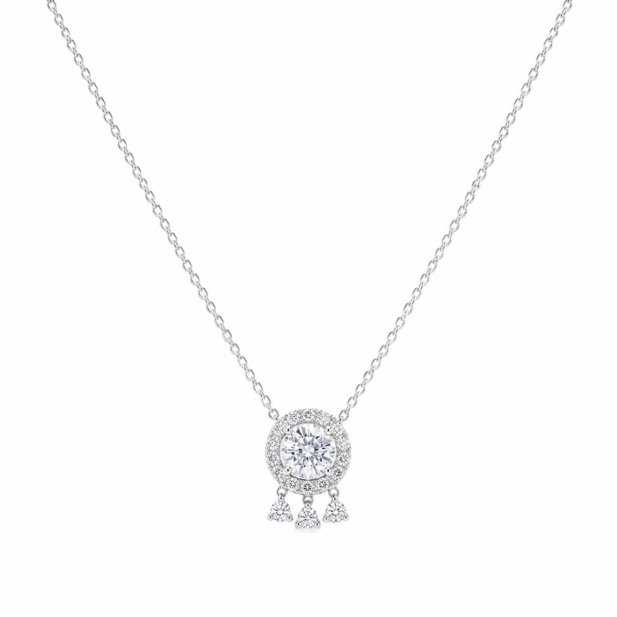 Silver Classic Round Halo Necklace
