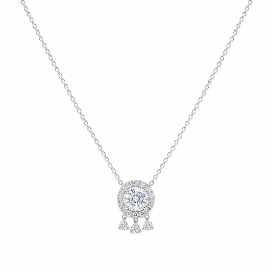 Silver Classic Round Halo Necklace