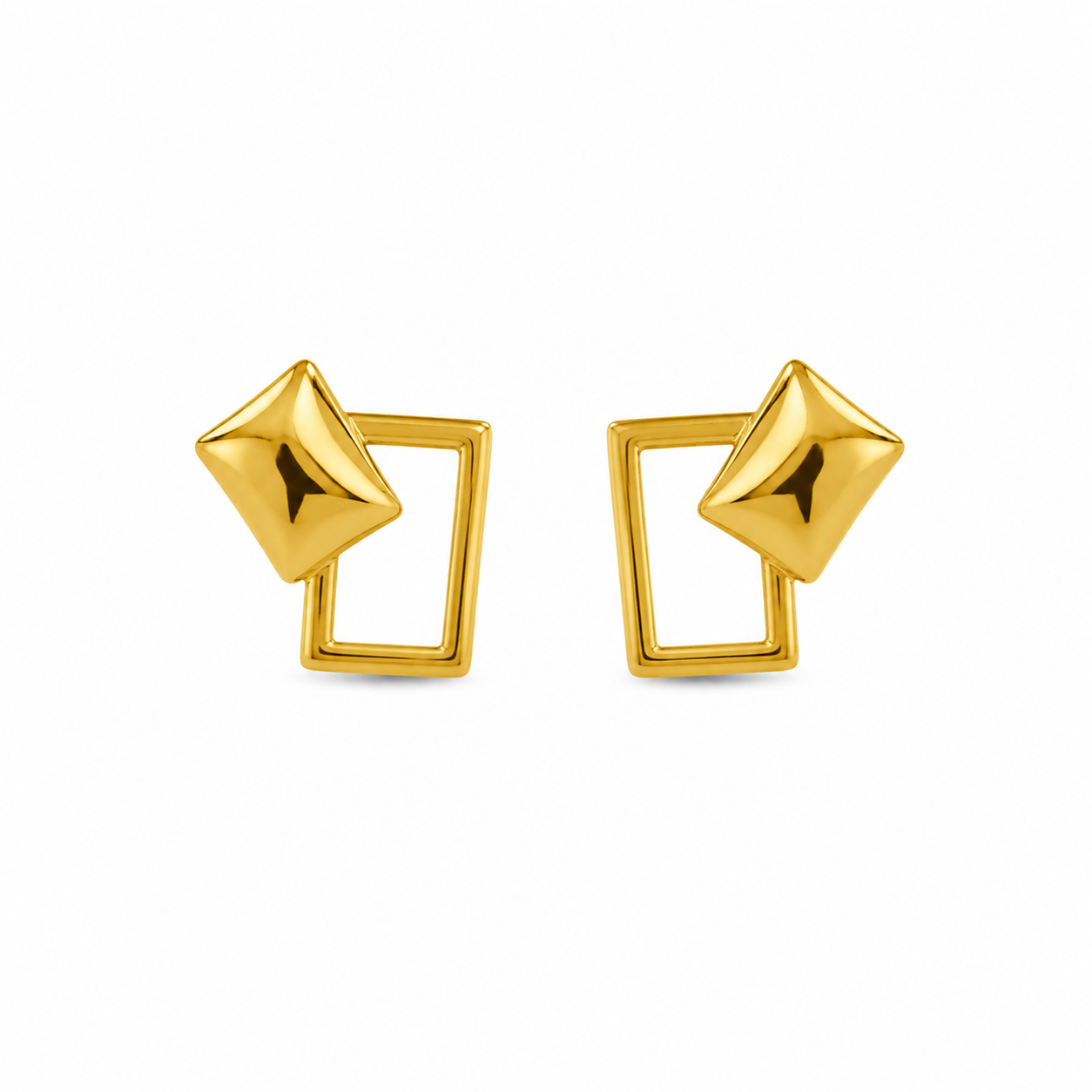 9K Gold Geometric Pyramid Stud Earrings