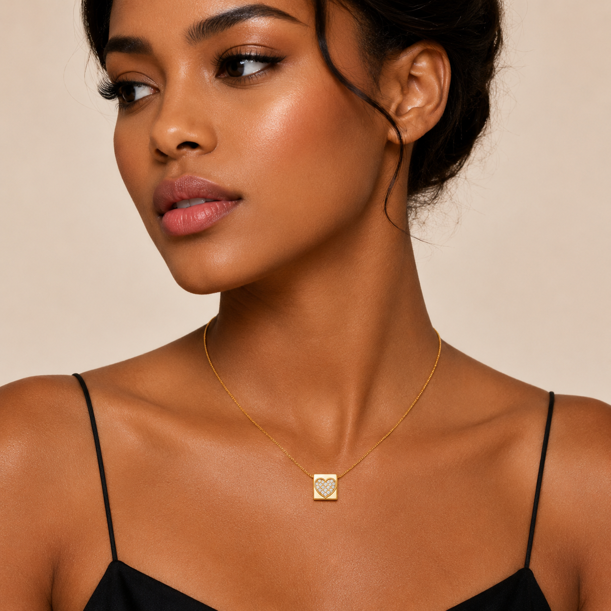 Demi Fine Crystal Heart Square Pendant Necklace