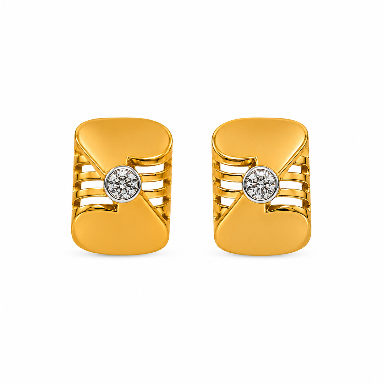 9K Gold Geometric Crystal Stud Earrings