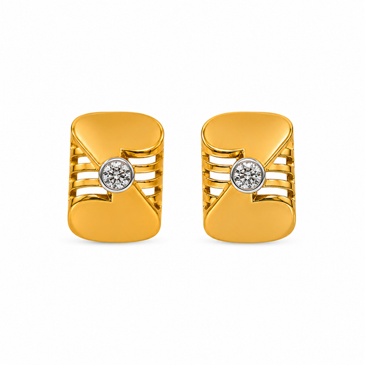 9K Gold Geometric Crystal Stud Earrings