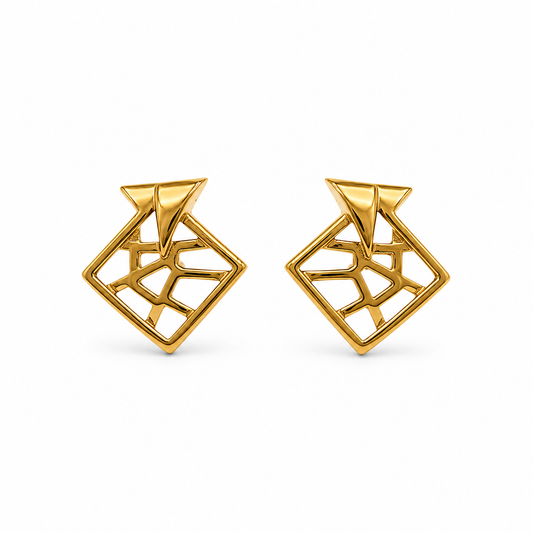 9K Gold Abstract Geometric Stud Earrings