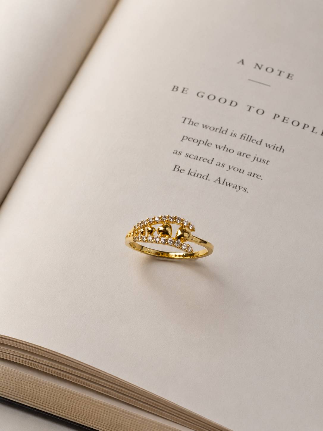 9K Gold Double Heart Diamond Ring (Size -12)