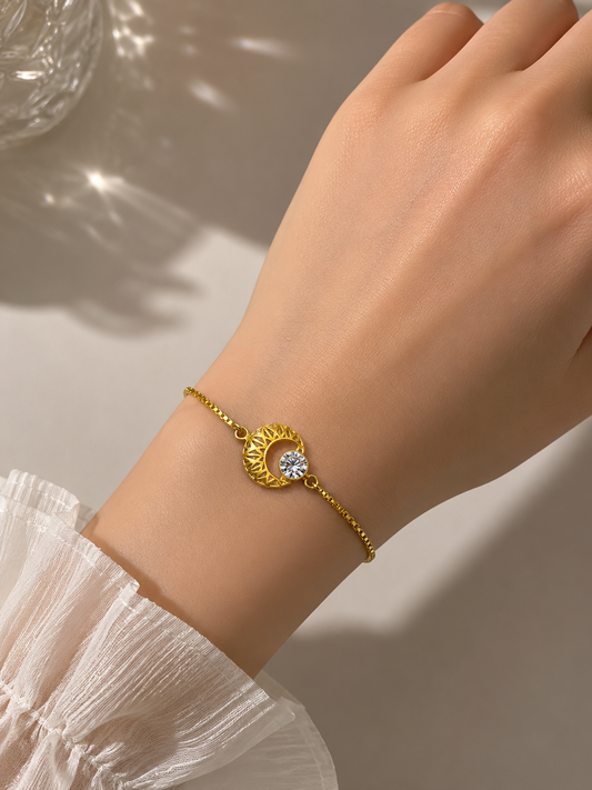 9K Gold Crescent Moon Diamond Bracelet