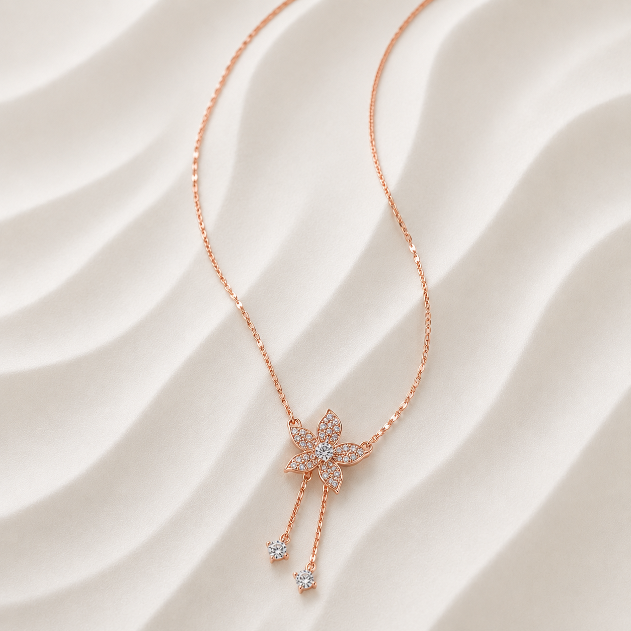 Silver Rose Gold Floral Drop Necklace