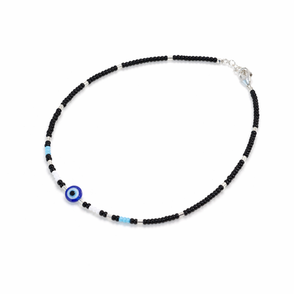 Black & Blue Beaded Evil Eye Anklet