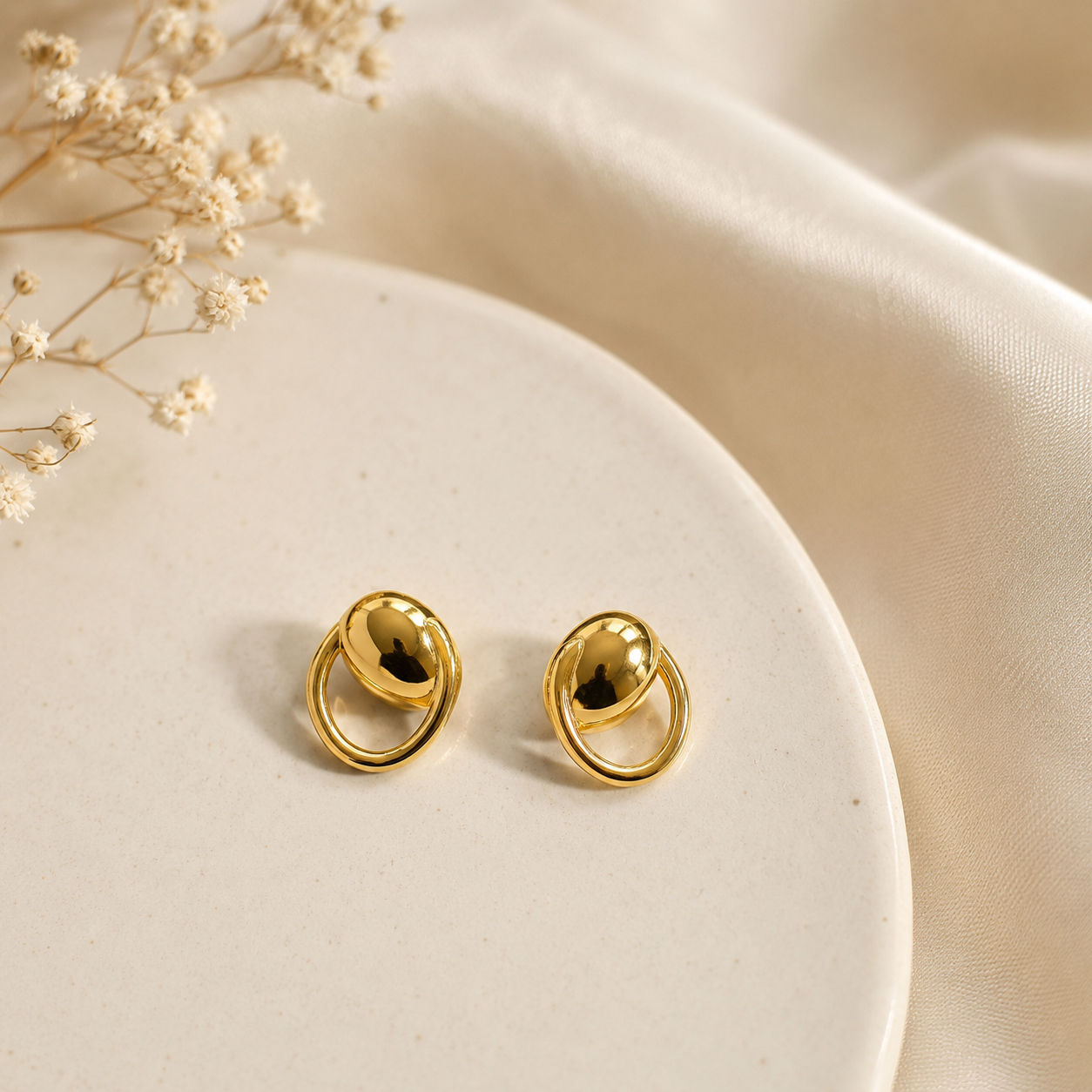9K Gold Modern Oval Loop Stud Earrings