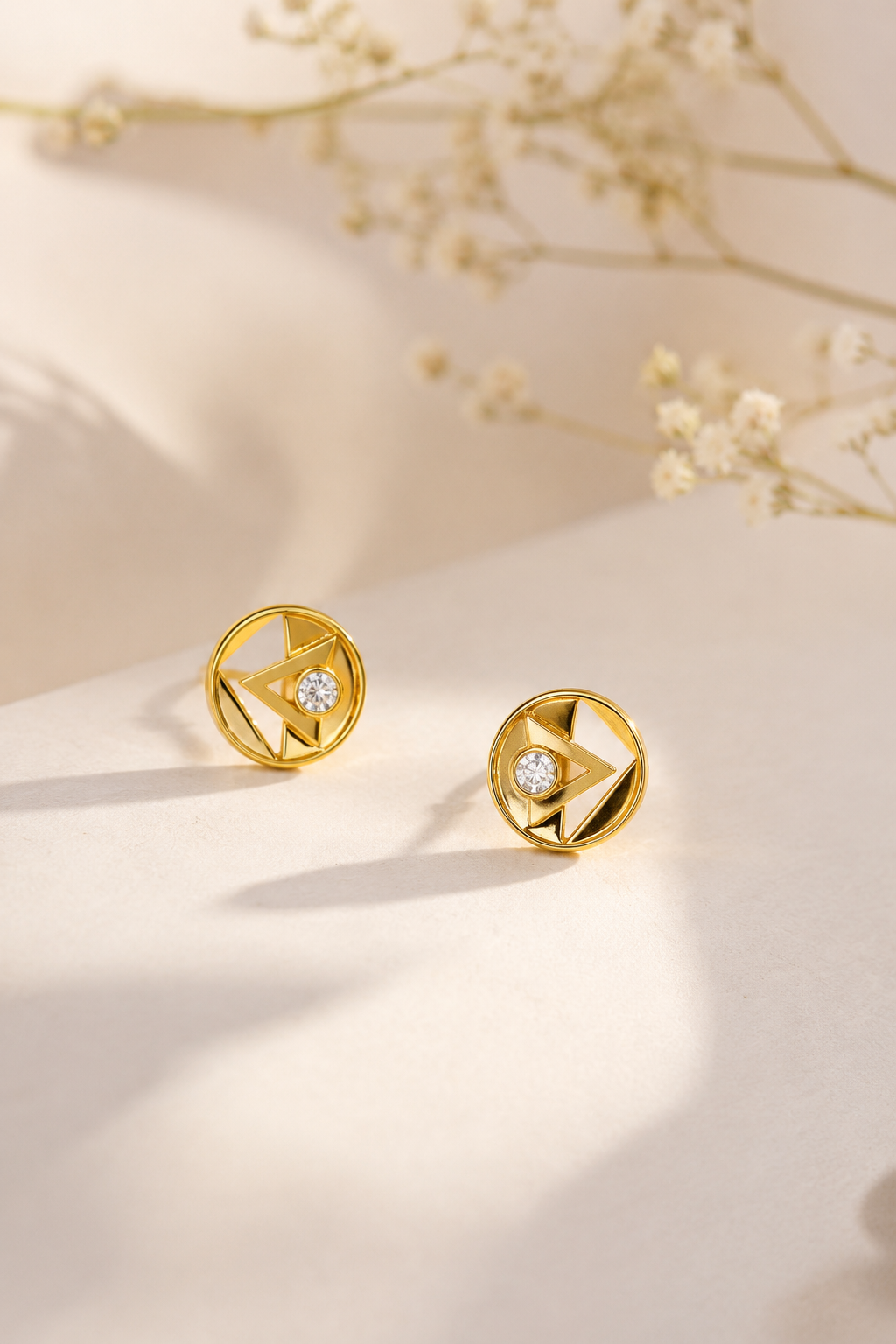 Crystal Accent 9K Gold Studs