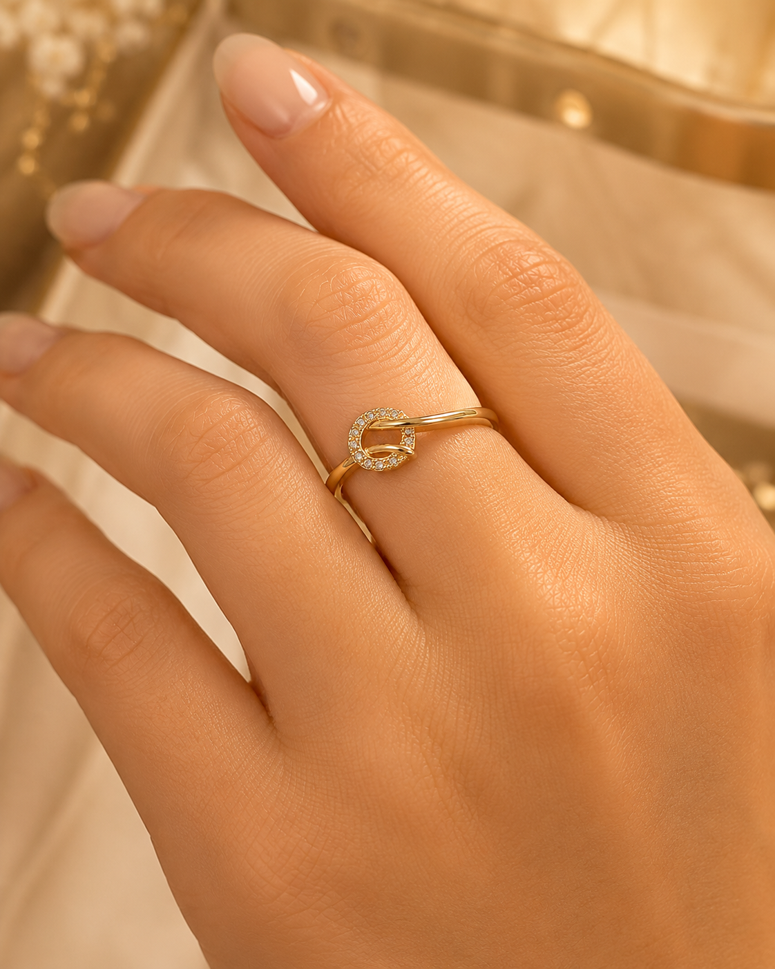 9K Gold Elegant Swirl CZ Ring (Size -11)