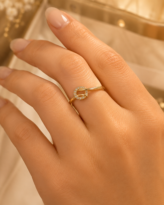 9K Gold Elegant Swirl CZ Ring (Size -11)