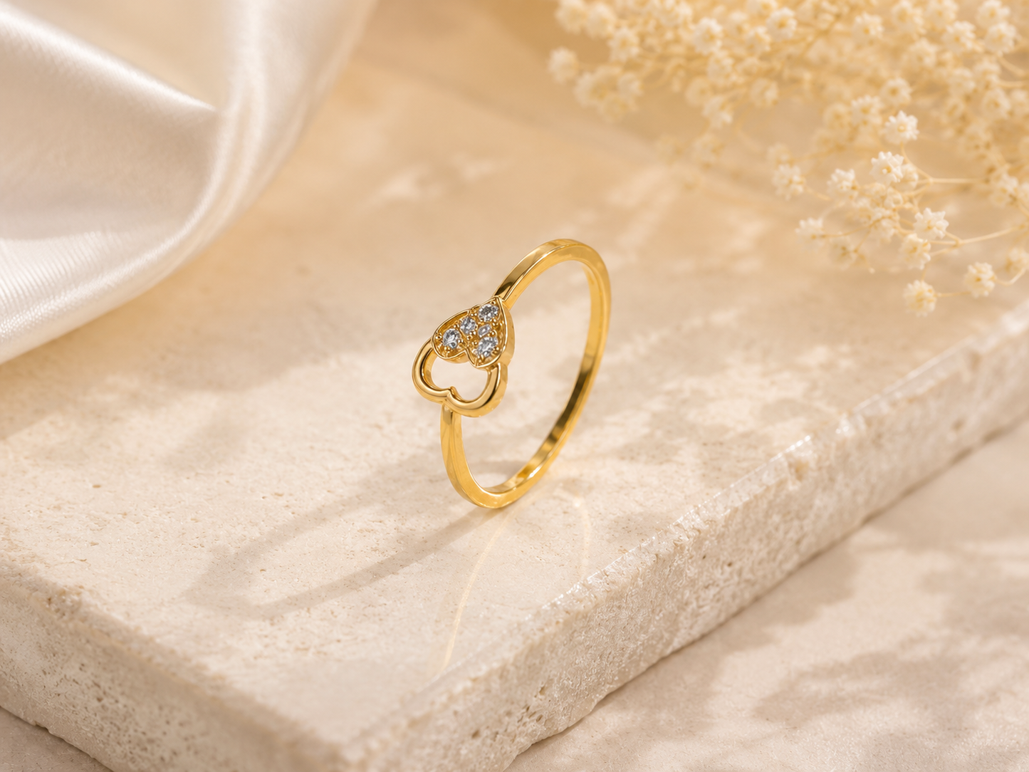 9K Gold Diamond Heart Ring (Size - 12)