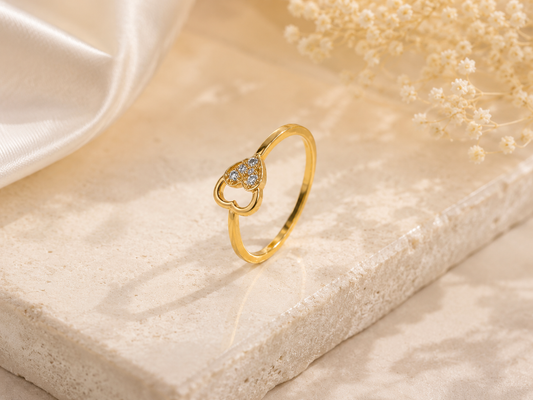 9K Gold Diamond Heart Ring (Size - 12)