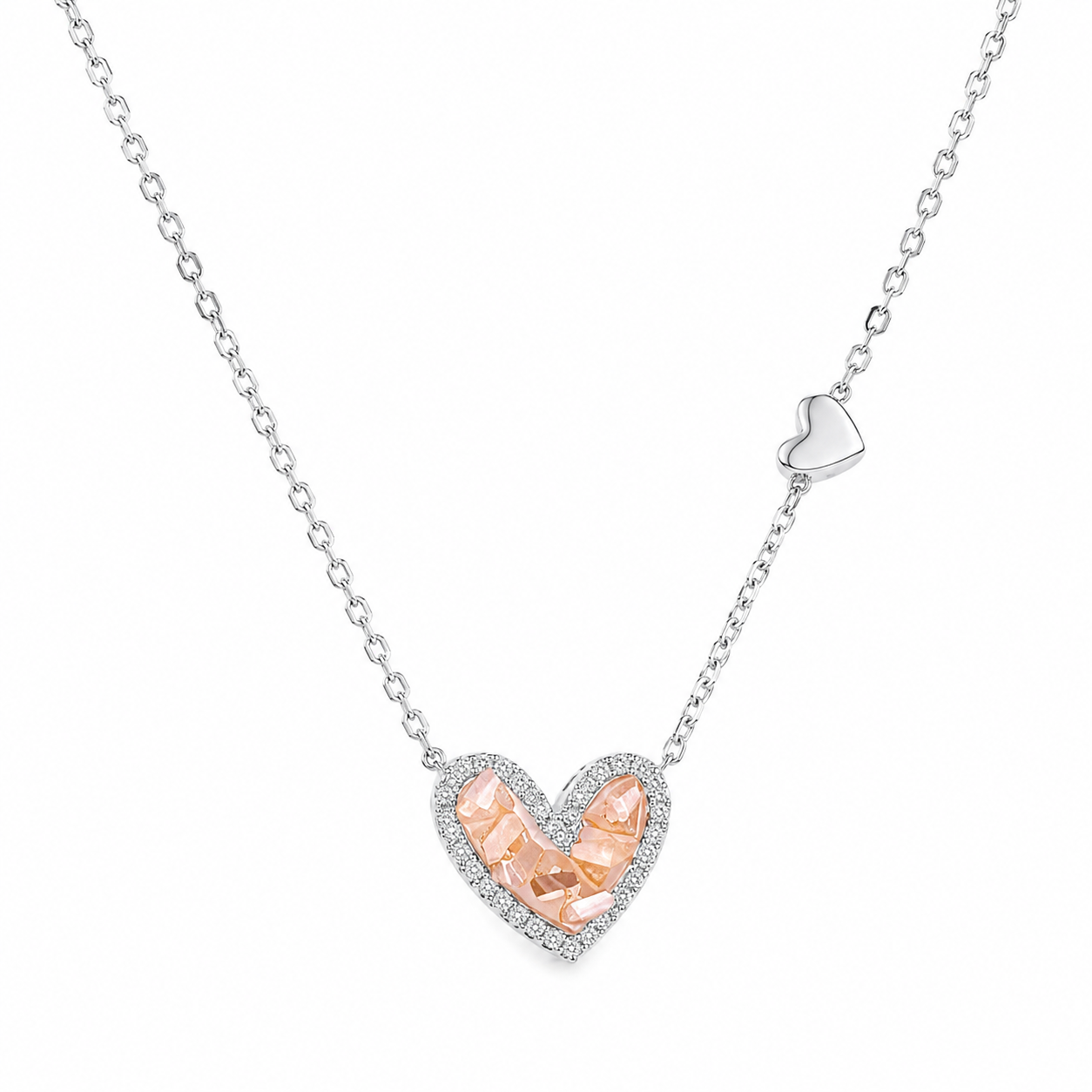 925 Silver Heart Necklace with Shimmering Crystal Centre