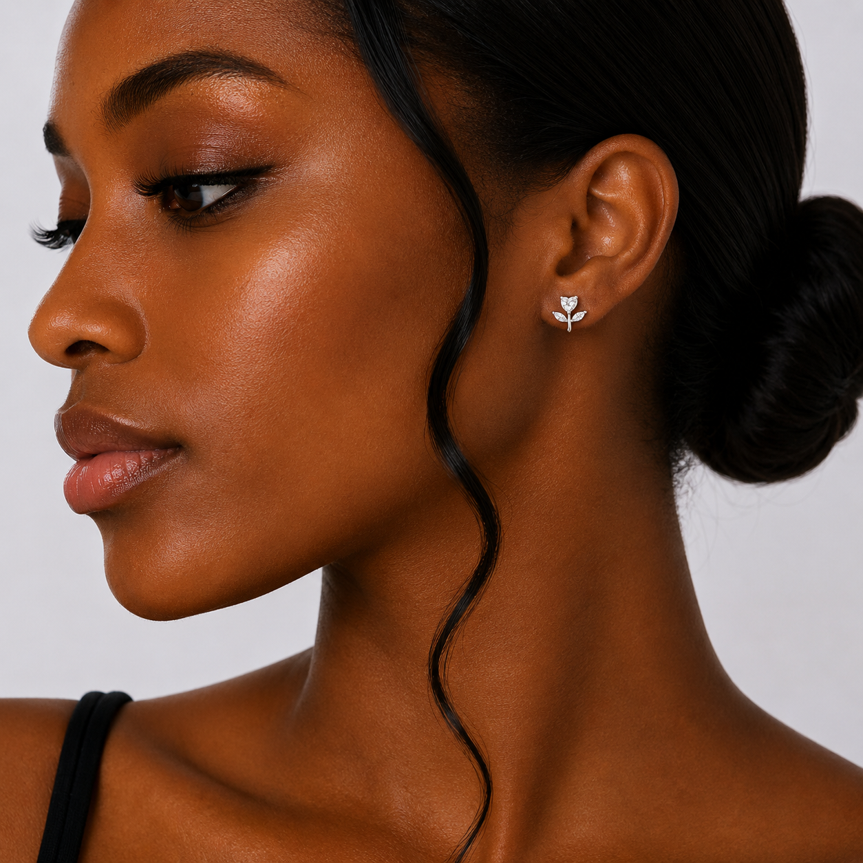 Silver Heart Flower Stud Earrings