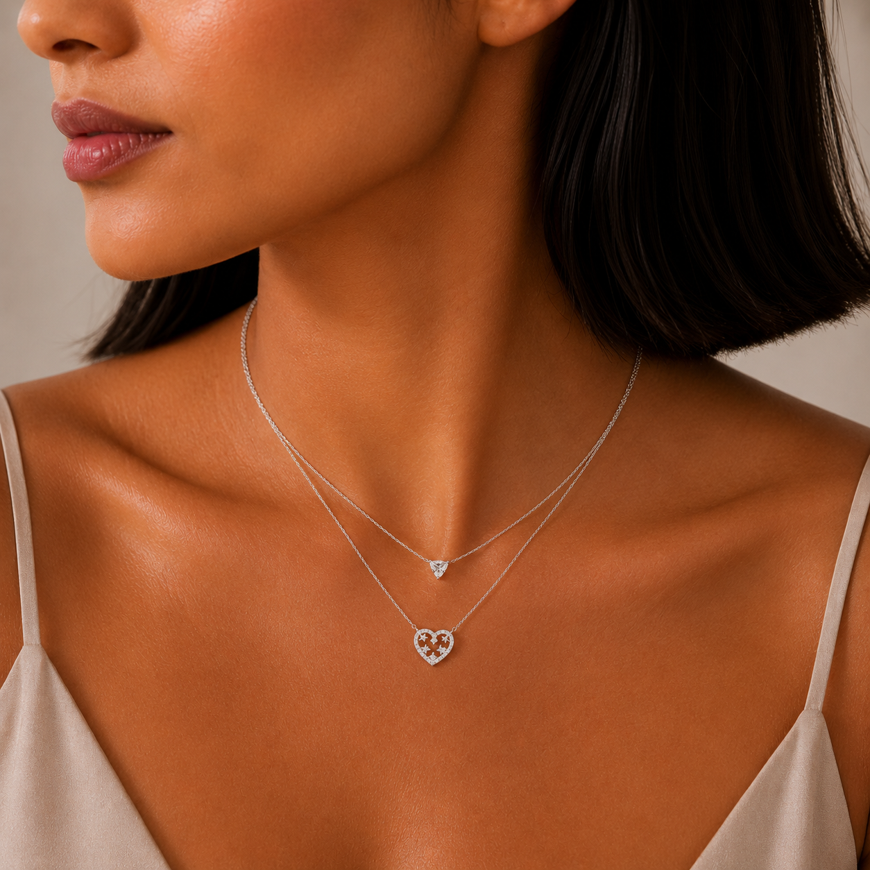 Silver Double Layer Heart Necklace