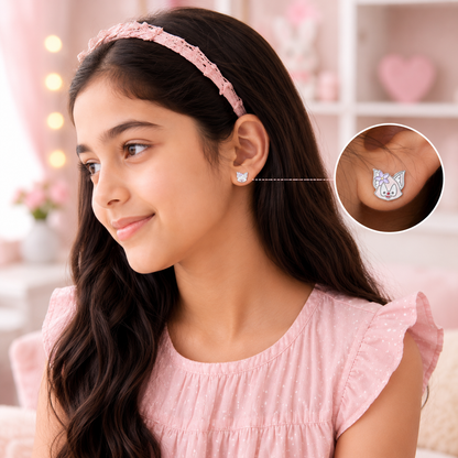 Silver Blossom Fox Kids Stud Earrings