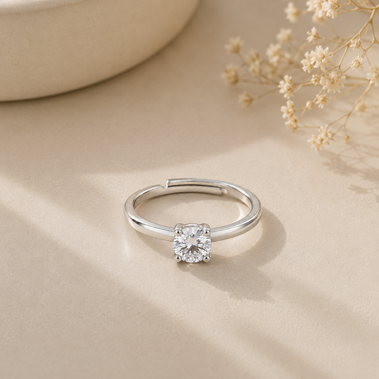 Silver Dainty Solitaire Ring