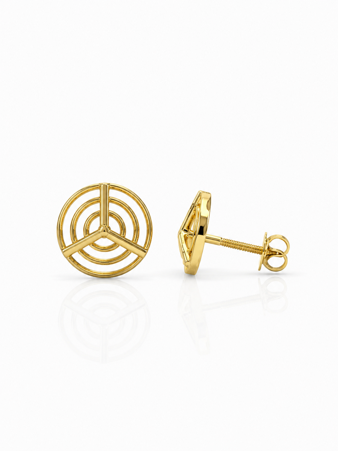 9K Gold Geometric Circle Stud Earrings