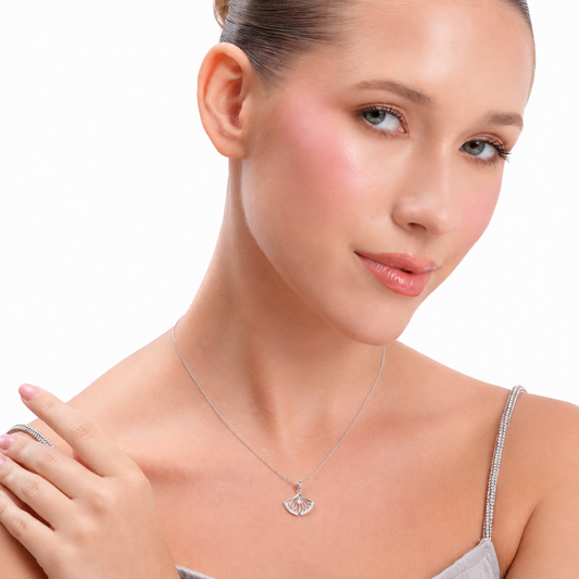 Silver Grace Fan Shaped Halo Necklace