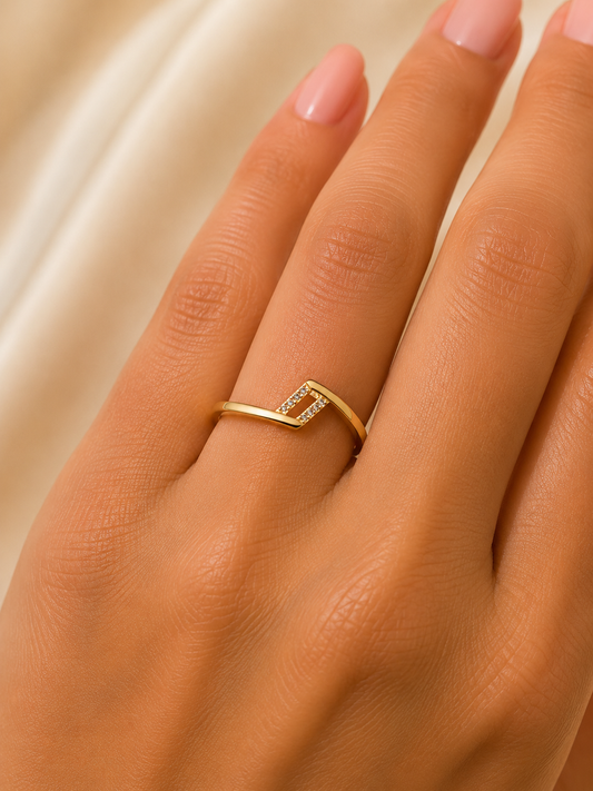 9K Gold Diamond Accent Chevron Ring (Size - 12)