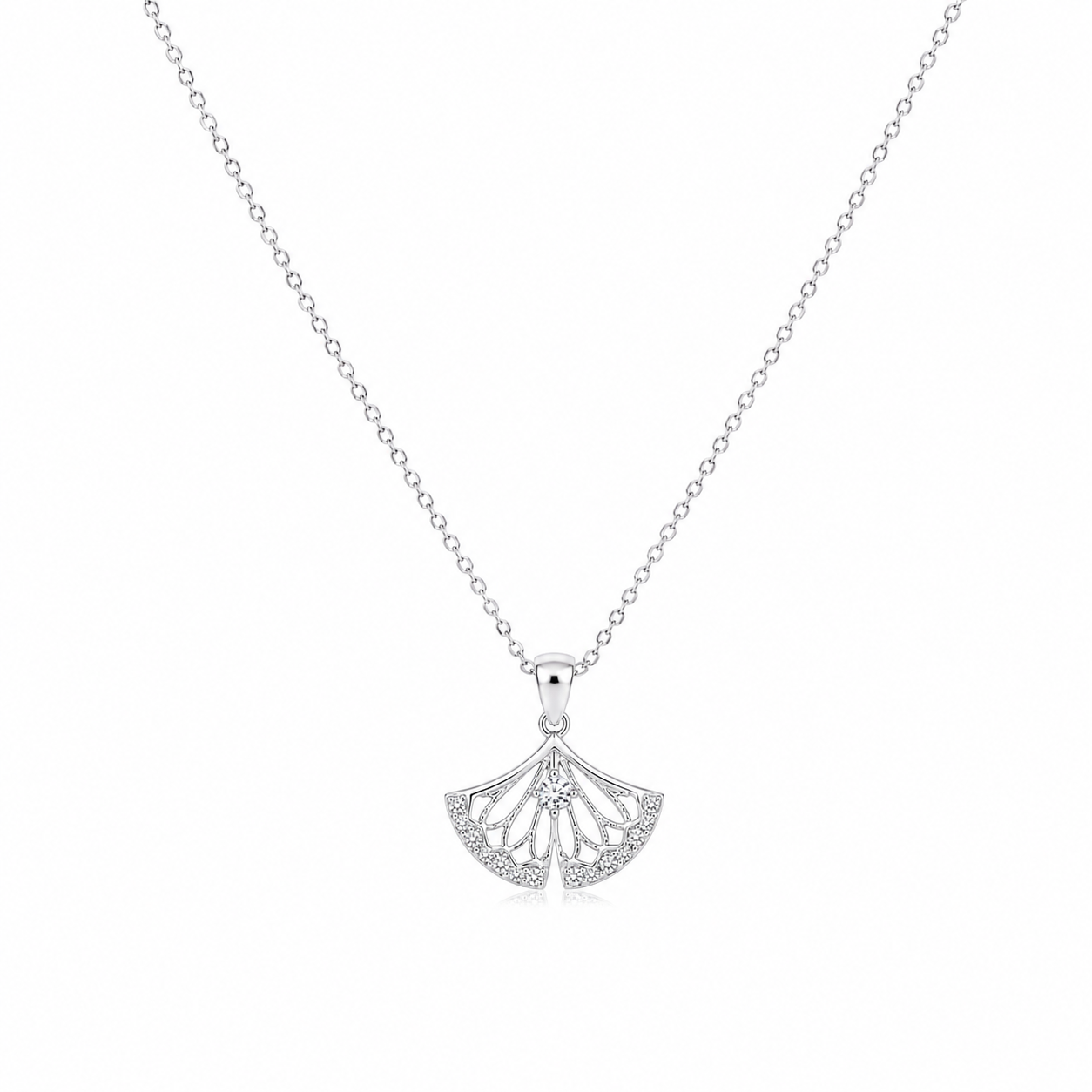 Silver Grace Fan Shaped Halo Necklace