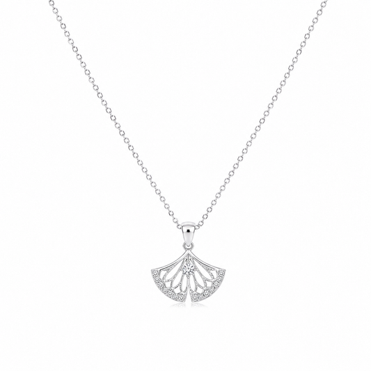 Silver Grace Fan Shaped Halo Necklace
